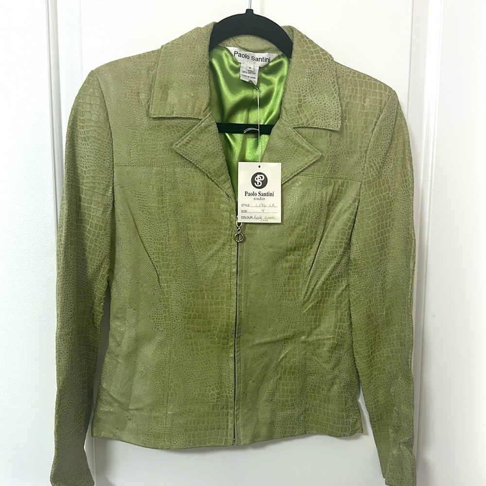 Paolo Santini Studio L176-LR Apple Green Croc Jacket Size 4 , New , 100% leather